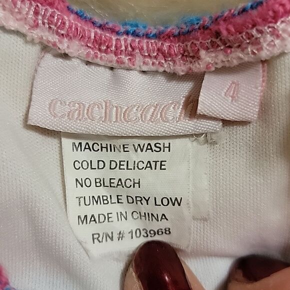 CACHCACH MULTI-COLOR STRIPED WAFFLE KNIT SWEATER DRESS WITH FLORAL APPLIQUE - Picture 6 of 8